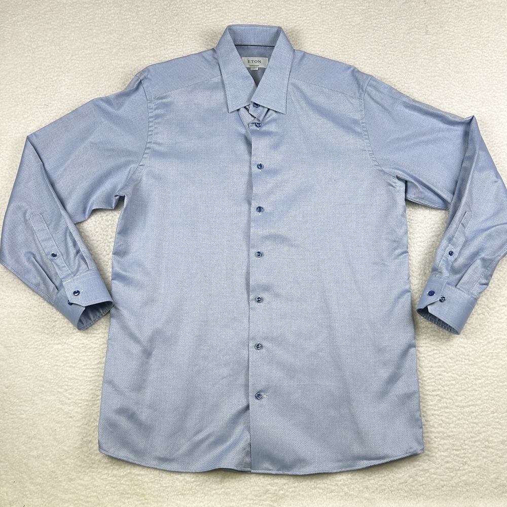 Eton Shirt Mens XL Contemporary Fit Blue Dress Button Up Long Sleeve Cotton Line